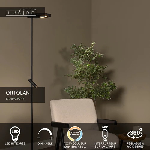 Lucide ORTOLAN - Lampadaire - LED Dim. - CCT - 2700K/4000K - Noir | Essential - USP